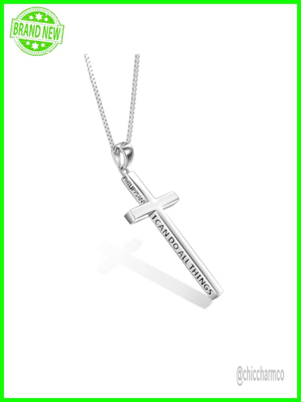 925 Sterling Silver Cross Necklace Philippians 4:13 Inspirational Gift 20+2"